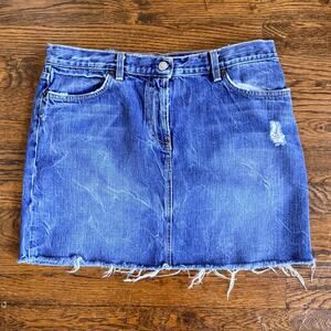 Vintage J.Crew Denim Skirt Y2K Size 8 Made in USA Raw Hem Made in USA